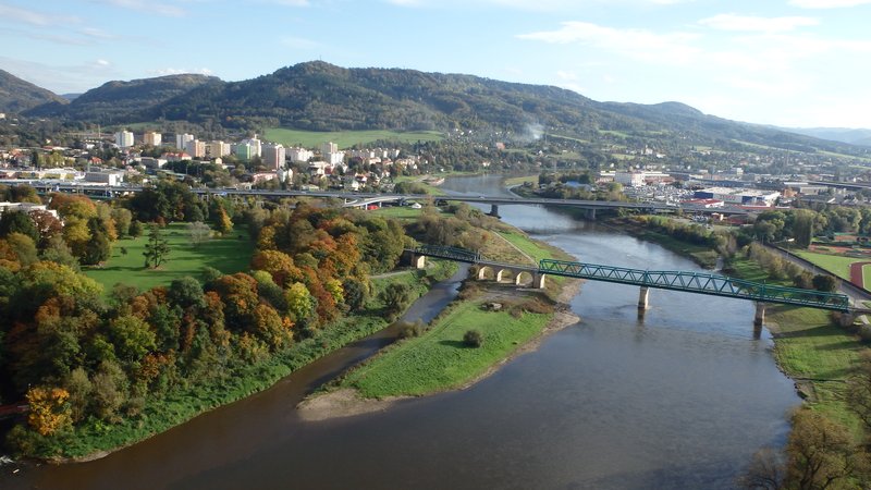 The confluence of the rivers Labe and Ploučnice + railway bridge, Děčín